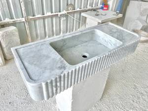 Lavabo Flotante de Mármol Natural de Lujo, Lavabo Integrado de Piedra, Encimera de Baño Acanalada Montada en la Pared, Personalizado OEM ODM - Product Image 4