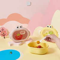 Boîte à lunch portable pour enfants PP Frog Eye à 2 compartiments avec fourchette et cuillère, fermeture à clip, réutilisable, écologique, pour l'école, les fruits