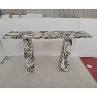 Meubles de salon Table haut de gamme avec plateau en travertin Table murale de luxe moderne Canapé Entrée Couloir Coin Table console en marbre doré