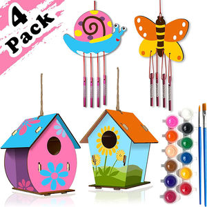 Mükemmel DIY ahşap Birdhouse rüzgar zil seti çizim oyuncak seti çocuklar için erkek ve kız paskalya parti iyilik için sepet iticiler - Product Image 6