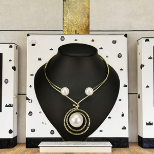 Charms Designer Big Simulated Pearl <strong>Gold</strong> Trendy Necklace Unisex <strong>Metal</strong> Torques Choker Statement Beads Pendant Jewelry Bib <strong>Collar</strong> - Product Image 2
