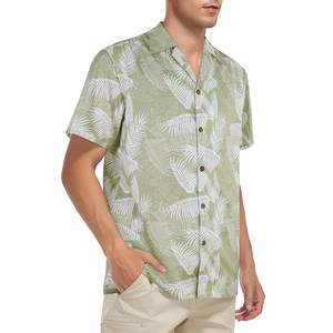 OEMカスタムグリーンカラーベース100%コットンオープンカラースタイルメンズハワイアンシャツ - Product Image 5