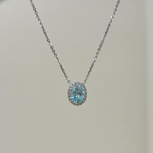 Collier pendentif fin pour femme en argent pur S925, bracelet en argent cassé avec perle d'aigue-marine, bague superposée, boucles d'oreilles ovales naturelles - Product Image 4