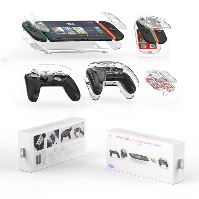 5-in-1 Crystal Clear Protective Case Set for Switch 2 Console Joy-pad Pro Controller Covers Game Card Storage Scratch-Resistant