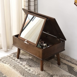 Mesa <span class=keywords><strong>de</strong></span> <span class=keywords><strong>Maquillaje</strong></span> <span class=keywords><strong>de</strong></span> Madera Maciza para Ventanal, Estilo Nórdico Minimalista, con Espejo Abatible y Luces LED, Ideal para Dormitorios Pequeños - Product Image 1