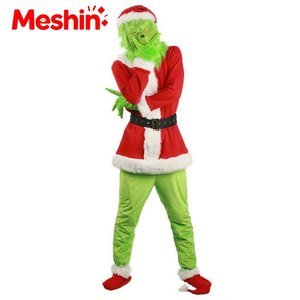 Meshin Women's Christmas Cosplay Costume for Adults Santa Green Canary Velvet <b>TV</b> Character for Party Performances - Product Image 1