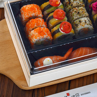 Platos de Madera Desechables Ecológicos Personalizados para Sushi, Envases de Comida para Llevar con Tapa Transparente para Azúcar