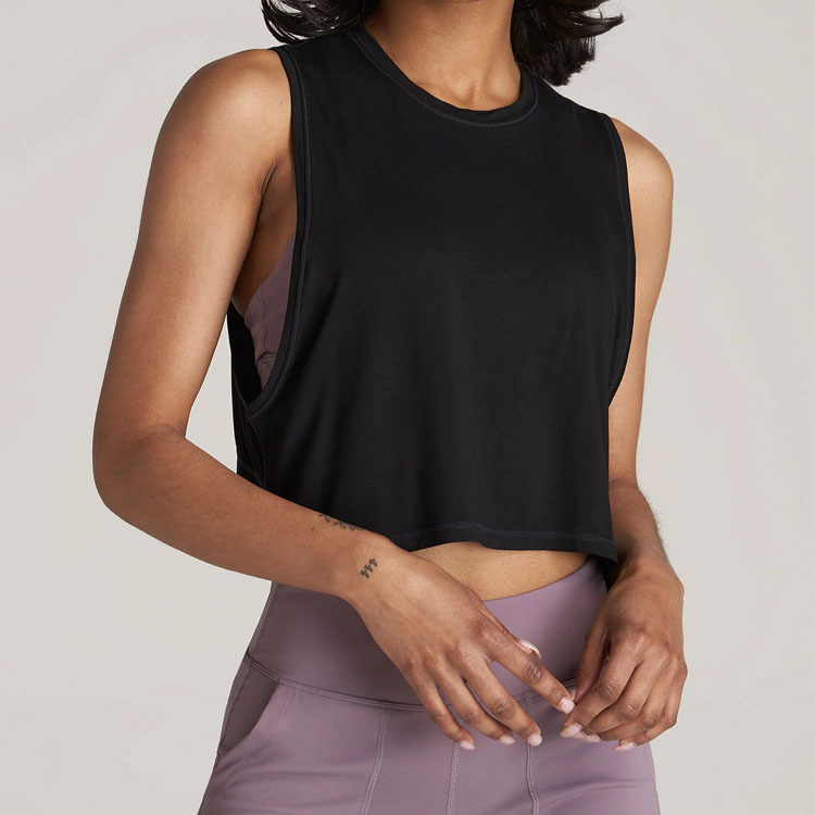2025 Summer OEM Vintage Sleeveless Yoga Tank Tops Polyester/Rayon Custom Logo Printed Loose Fit Training Casual Eco-Friendly