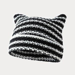<span class=keywords><strong>Cappello</strong></span> in acrilico lavorato a maglia con orecchio di <span class=keywords><strong>gatto</strong></span> a righe con personalità alla moda ed elegante, <span class=keywords><strong>cappello</strong></span> invernale - Product Image 6