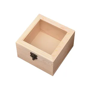 Factory sale wooden bamboo boxes with glass window wood box storage package with metal hinge wooden gift boxes