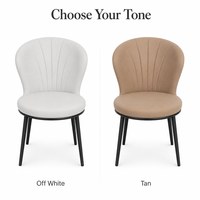 Chaise de salle à manger Fan Shell Back, rembourrée avec surpiqûres cannelées, couleur beige clair, assise à coussin rond, pieds noirs mats, chaise d'appoint de salon