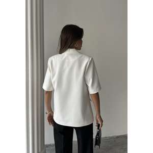 เสื้อแจ็คเก็ตเบลเซอร์แขนสั้นผู้หญิงสีขาว สไตล์ชุดทำงาน ป้องกันรอยยับ - Product Image 1