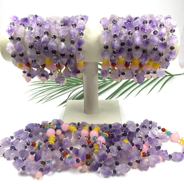 Wholesale Natural Gemstone Reiki Crystal Amethyst Raw Stone Bracelet for Jewelry Gifts