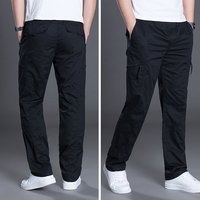 Celana Kargo Pria, Warna Kustom Kancing Ritsleting Kantong Samping Relaks Fit