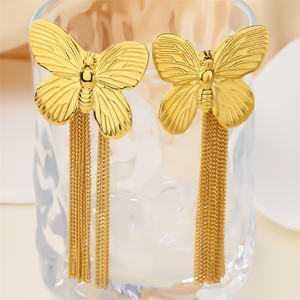 أقراط نسائية كبيرة على شكل فراشة من الفولاذ المقاوم للصدأ مع شراشيب، إكسسوارات مقاومة للماء، مجوهرات أنيقة للنساء - Product Image 3