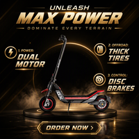 Skuter Listrik Lipat Hitam Merah GX01 Off-Road Roda Dua 60V 1200W X2 Suspensi Ganda 11-Inci Tahan Air Kapasitas Beban 150kg