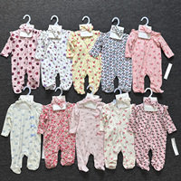 Ensemble Barboteuse et Bandeau pour Bébé Fille Nouveau-né, Manches Longues, Imprimé Floral, 0-9 Mois, Collection Printemps, Marque Overstock