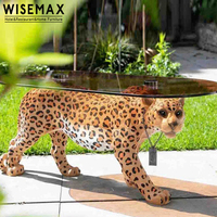 WISEMAX FURNITURE Table basse moderne de luxe en forme de tigre en fibre de verre Table basse ronde en verre pour la maison Salon