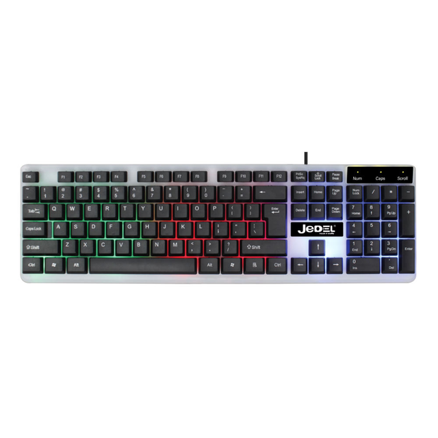 Jedel Ergonomic Wired Full Size Membrane Gaming Keyboard with LED Lighting USB Interface for Computers and Laptops