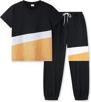 Vêtements pour garçons en élasthanne/coton de haute qualité de marque BKD personnalisés OEM, ensembles décontractés 2 pièces, patchwork rayé contrasté, logo sur le devant