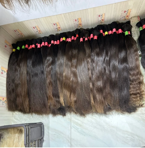 Extensions de cheveux humains vierges indiens bruts à cuticules alignées, 100% Remy, double trame, trame machine, en vrac - Product Image 1