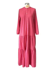 Wholesale High Quality Women Dress Buttons Up Embroidery Casual Fashion Long Dress For Women