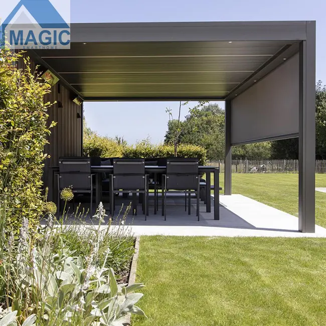 Aangepaste Kleur Outdoor Waterdichte Luxe Tuin Smeedijzeren Vel Goedkope Pergola Voor Huis