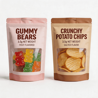 Sachet refermable en Mylar mat de qualité alimentaire avec logo personnalisé, 3,5 g, anti-odeur, pour bonbons, gommes et chips de pommes de terre