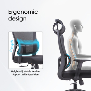 Chaise de bureau ergonomique moderne à dossier haut en maille-Silla De Oficina avec soutien lombaire réglable pour de longues heures en position assise - Product Image 3