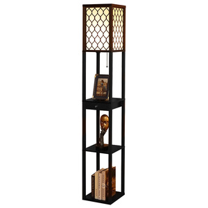 <span class=keywords><strong>Lampe</strong></span> de sol noire à 3 niveaux, style nordique moderne, en bois, pour salon, avec <span class=keywords><strong>étagère</strong></span> de rangement étroite et luxueuse - Product Image 1