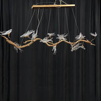 Luminaire américain de luxe lustre rectangulaire branche d'arbre lustre nordique oiseau verre lustre moderne pour tables à manger
