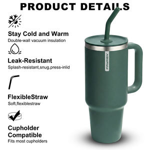 Gobelet isotherme en acier inoxydable à double paroi avec poignée, bouteille d'eau réutilisable avec paille et brosse de nettoyage - Product Image 6