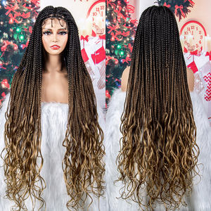 Peluca de Trenzas Box Braid con Frente de Encaje <span class=keywords><strong>Jennifer</strong></span>, con Puntas Rizadas, Diferentes Colores, Pelucas Trenzadas con Ondas Sueltas Rizadas Francesas en Existencia - Product Image 6