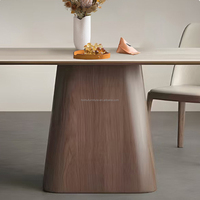 Table à manger ovale moderne avec plateau en pierre frittée, base en placage de noyer massif, imperméable, écologique, mobilier de salle à manger pour appartement