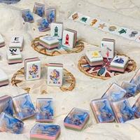 Jeu de tuiles de mahjong automatiques de luxe en acrylique, thème Paillettes, Mer, Plage, Océan, Corail, Sirène, pour jeu de casino et utilisation portable
