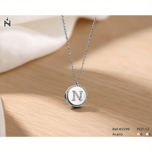 Collana con Ciondolo a Forma di Lettera N e Diamante, Catena da 2Cm, Placcata in Argento e Oro, Acciaio Ref45599 - Product Image 3