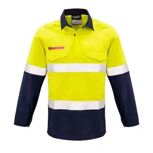 OEM/ODM kaus Polo keselamatan Lengan Panjang Hi Viz katun 100% dengan pita reflektif Keamanan kerja untuk pria