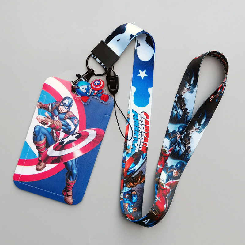 Campus Student Boys Gifts Marvel Lovely Cartoon Captain America Card Holder Portable Hard Plastic Card Cover Case Lanyard Set Image 4