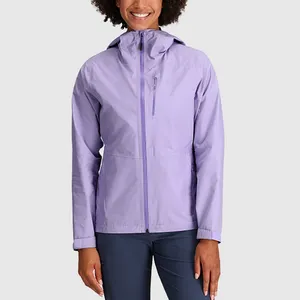 定制标志高级紫色连帽风衣防水软壳外套户外女士雨衣女全拉链高尔夫夹克