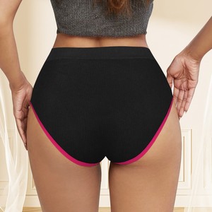Culottes taille haute pour femmes, noir avec bordure violette, entrejambe en coton, tissu en nylon, collection Printemps 2025, couleur unie, sous-vêtements tricotés, grandes tailles - Product Image 2