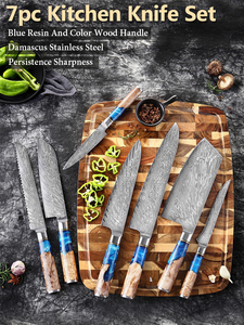 Cuchillo de Cocina XITUO de Acero de Damasco VG10, 67 Capas, Cuchillos de Cocina Japoneses, Juego de Cuchillos de Damasco con Mango de Resina Azul - Product Image 5