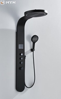 Nouveau design 2026 Tiktok – Panneau de douche mural intelligent en laiton noir avec affichage numérique, jets de pluie et massage aquatique LED
