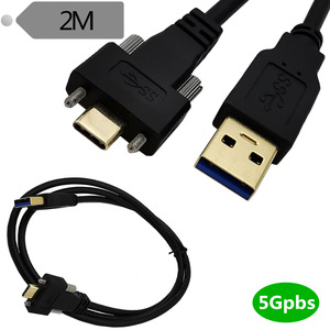 Usb3.0 To Type C Right Angle Data <b>Cable</b> 2m <b>With</b> Screw <b>Lock</b> For Camera Charging - Product Image 3