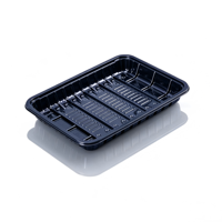 Barquette alimentaire noire en plastique jetable, empilable, thermoscellable, pour la présentation de viande fraîche, fruits et légumes, anti-fuite, de qualité alimentaire