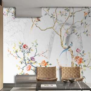 Duvar paneli için <span class=keywords><strong>3D</strong></span> çiçek altın çiçekli duvar kağıdı duvar su geçirmez ve anti-statik asya tasarım - Product Image 6