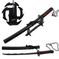 Espada Tensa Zangetsu Negra de 45 cm, Mini Katana Segura y sin Cuchilla de Ichigo Kurosaki de Bleach con Cadena y Saya Negra