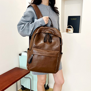 Soft Leather <b>Backpack</b> Dark <b>Brown</b> 16 Inch Laptop Compartment Casual Travel College Student Unisex <b>Backpack</b> - Product Image 1