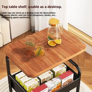 Metal Trolley Wheels Standing Type Living Room Snack Storage Rack <b>Sofa</b> <b>Side</b> <b>Table</b> Movable Bedside Storage Cabinet Double Tier - Product Image 5