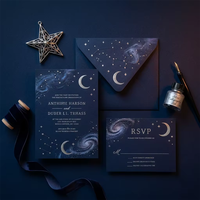 Ensemble d'invitations de mariage de luxe bleu nuit gaufré 3D haut de gamme avec estampage à chaud, papeterie céleste pour événements