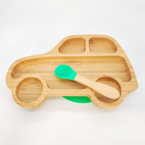 Nuevo Diseño Ecológico, No Tóxico, Libre de BPA, Juego de Plato y Tazón de Bambú para Bebé con Diseño Animal Minimalista para Niños - Product Image 1
